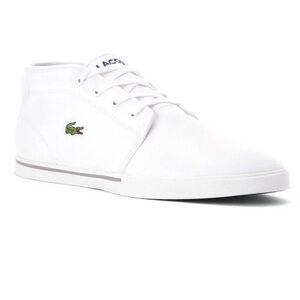 LACOSTE Ampthill LCR Leather Mid Top White Leather Sneakers with Green Logo